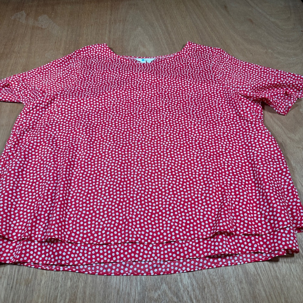 Boden Blouse Women US 18 Red Polka Dot Short Sleeve Modal Scoop Neck W0286